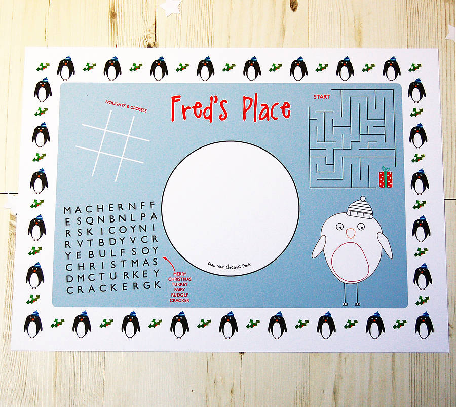 four personalised activity placemats by spotty n stripy