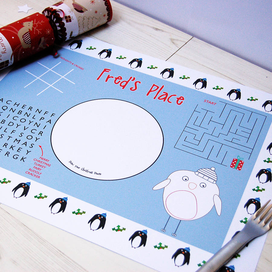 four personalised activity placemats by spotty n stripy