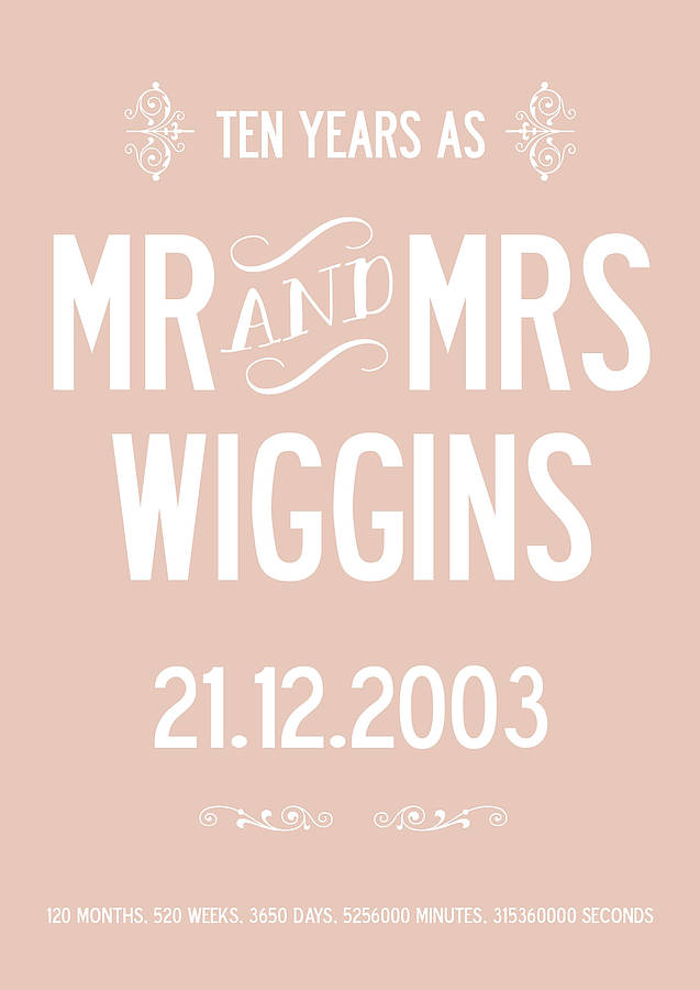 ten year wedding anniversary personalised by i love design