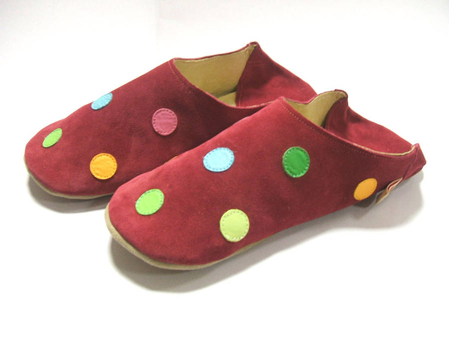 rasberry polka dot slippers by starchild shoes
