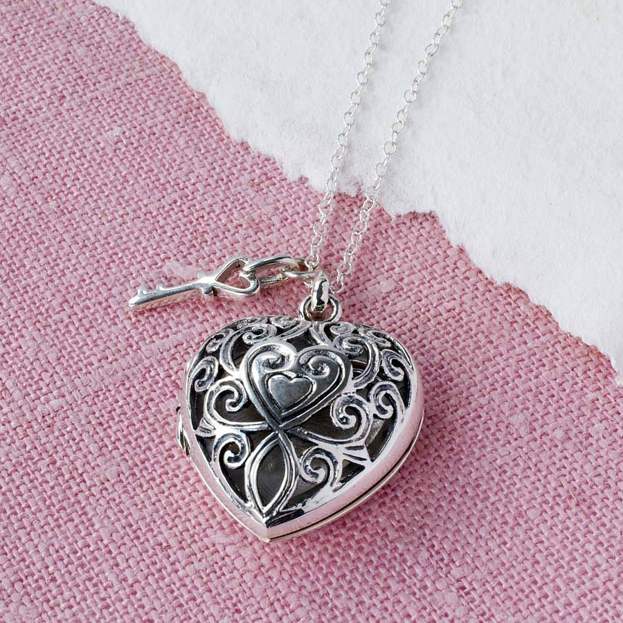 silver vintage heart locket necklace by martha jackson sterling silver