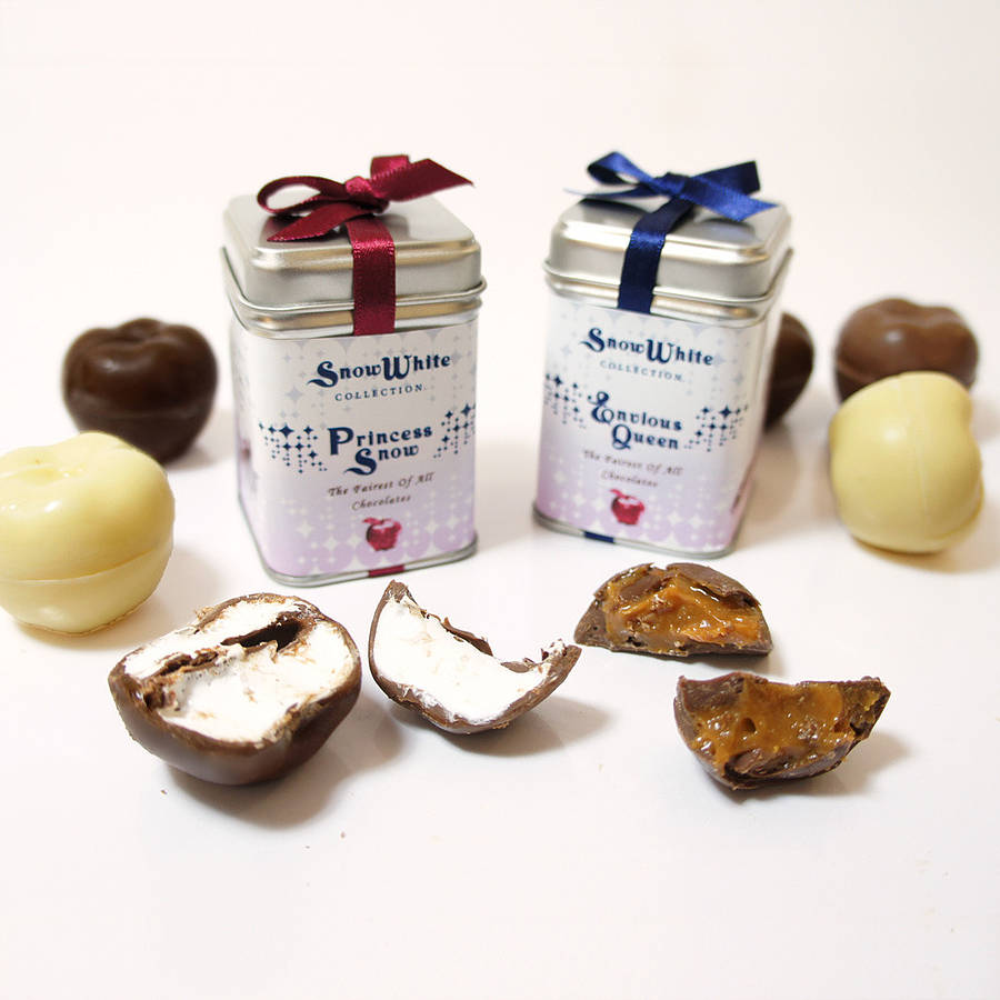 three snow white mini chocolate apple gift tins by fairy tale gourmet