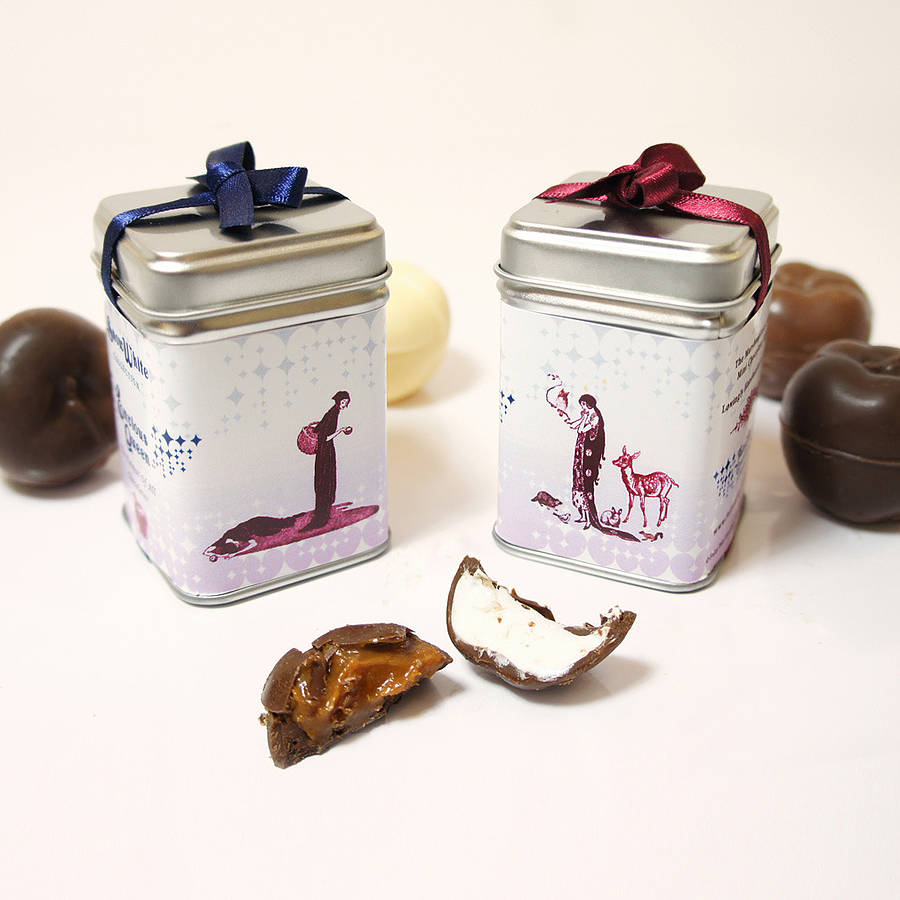 three snow white mini chocolate apple gift tins by fairy tale gourmet