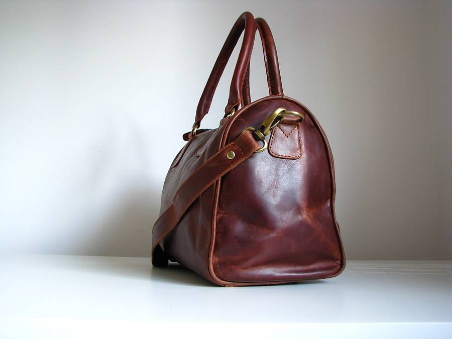vintage style leather barrel handbag by the leather store | 0
