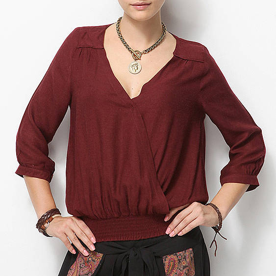 crossover shirred off the shoulder blouse