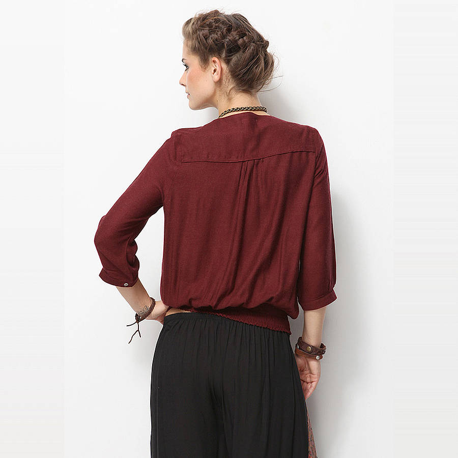 crossover shirred off the shoulder blouse