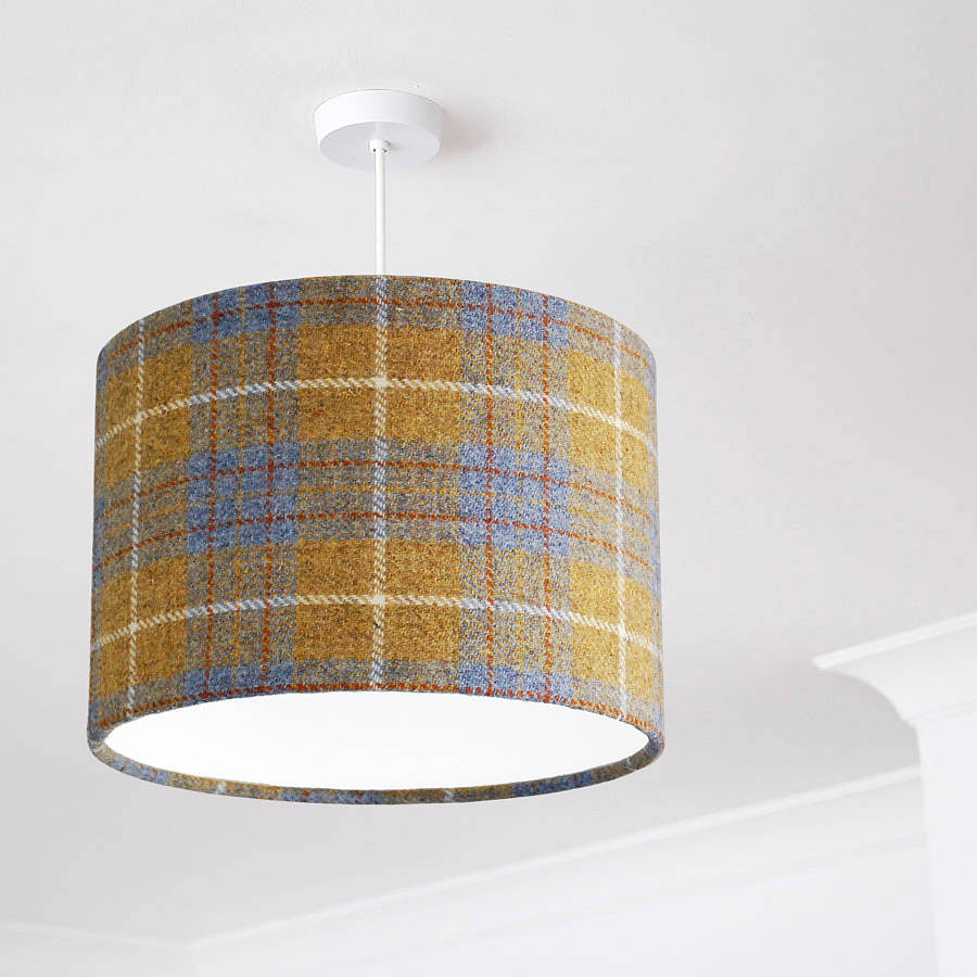 mustard yellow check harris tweed lampshade by quirk