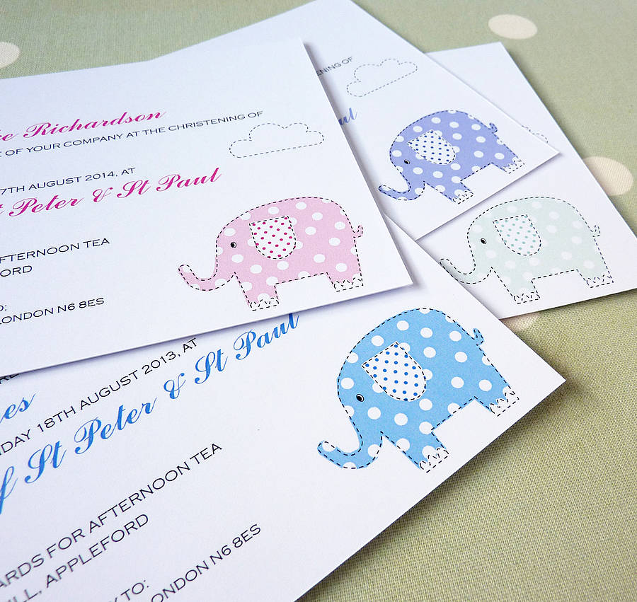 baby elephant christening invitations by little cherub design