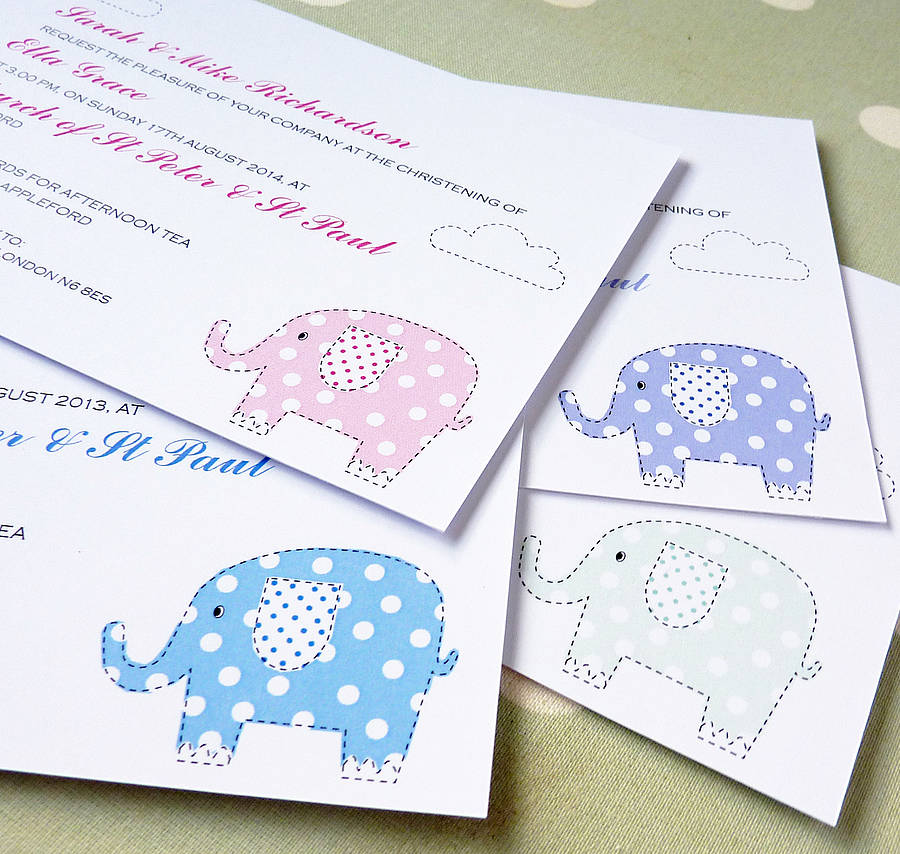 baby elephant christening invitations by little cherub design