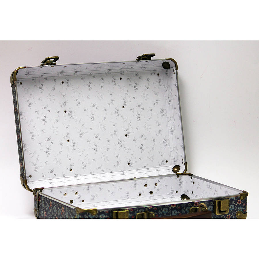 petrol vintage style floral suitcase by rocket and fox