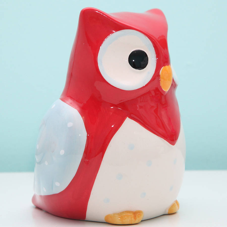 red ceramic owl money box bank by red berry apple