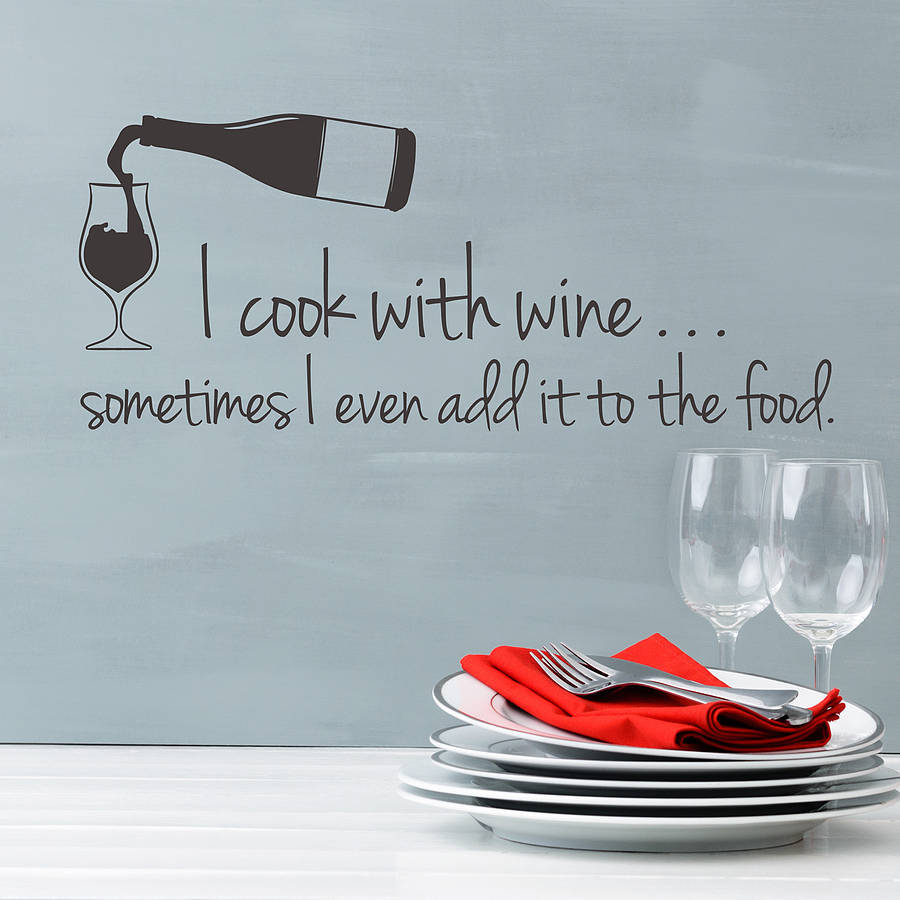 'i cook with wine' wall sticker quote by snuggledust studios