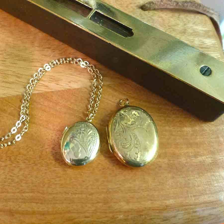 gold oval vintage locket necklace by lime tree design