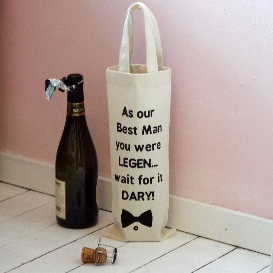 'legendary best man' wine bottle bag by kelly connor