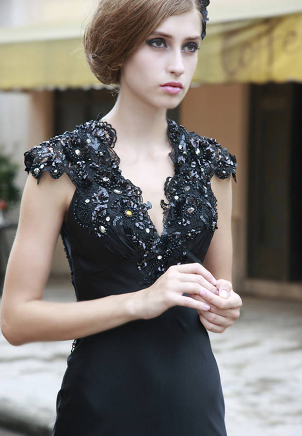 black beaded embellishment evening dress by elliot claire london