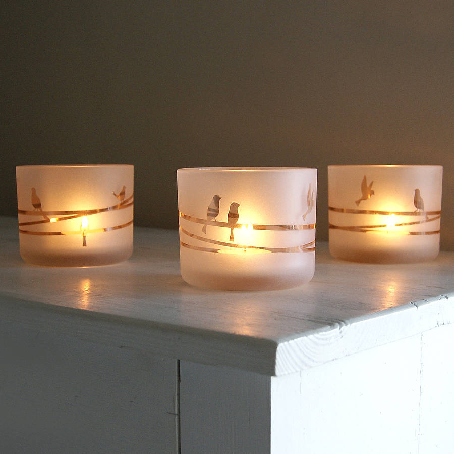 frosted bird tea light holder by red lilly