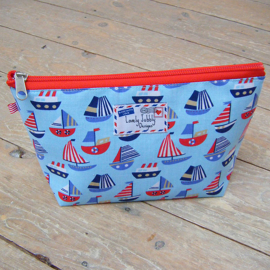 nautical sailboat toiletry cosmetic wash bag by lovely jubbly