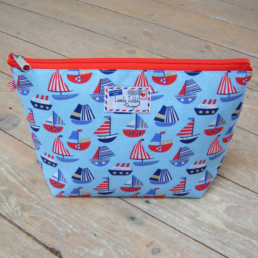nautical sailboat toiletry cosmetic wash bag by lovely jubbly