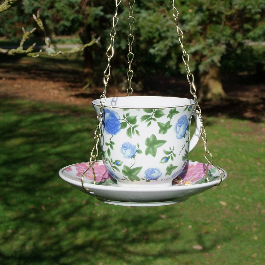 floral tea cup bird feeder by home & glory