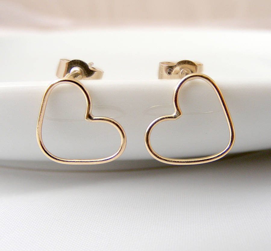 gold heart stud earrings by tanya garfield jewellery