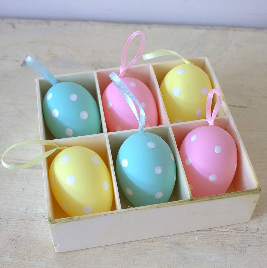 Set Of Six Polka Dot Easter Egg Decorations By Little Ella James 