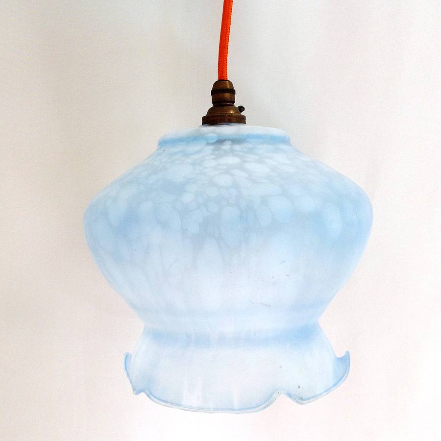 blue art deco vintage pendant light by iamia