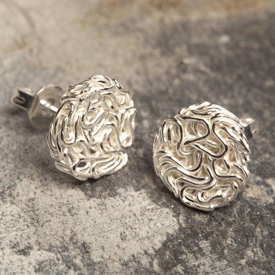 mesh round silver stud earrings by otis jaxon silver jewellery
