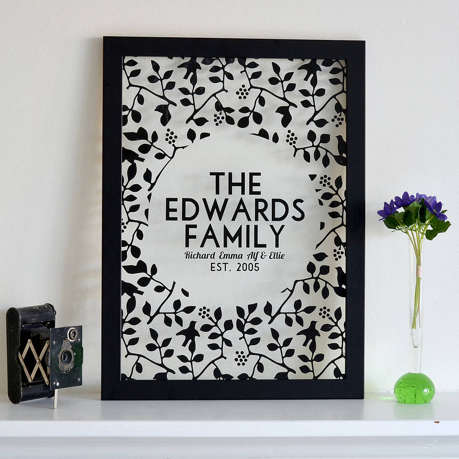 personalised family framed glass print by oakdene designs