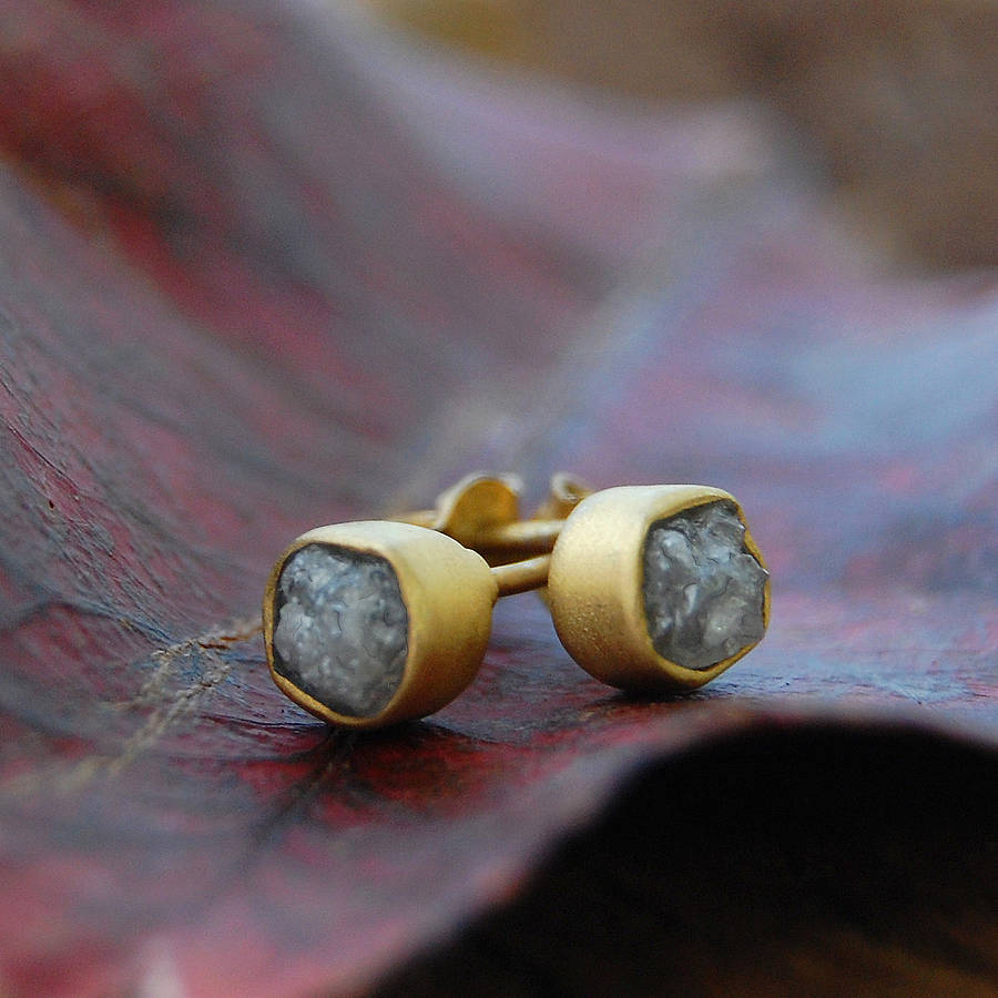 18k rough diamond vermeil stud earrings by embers gemstone jewellery