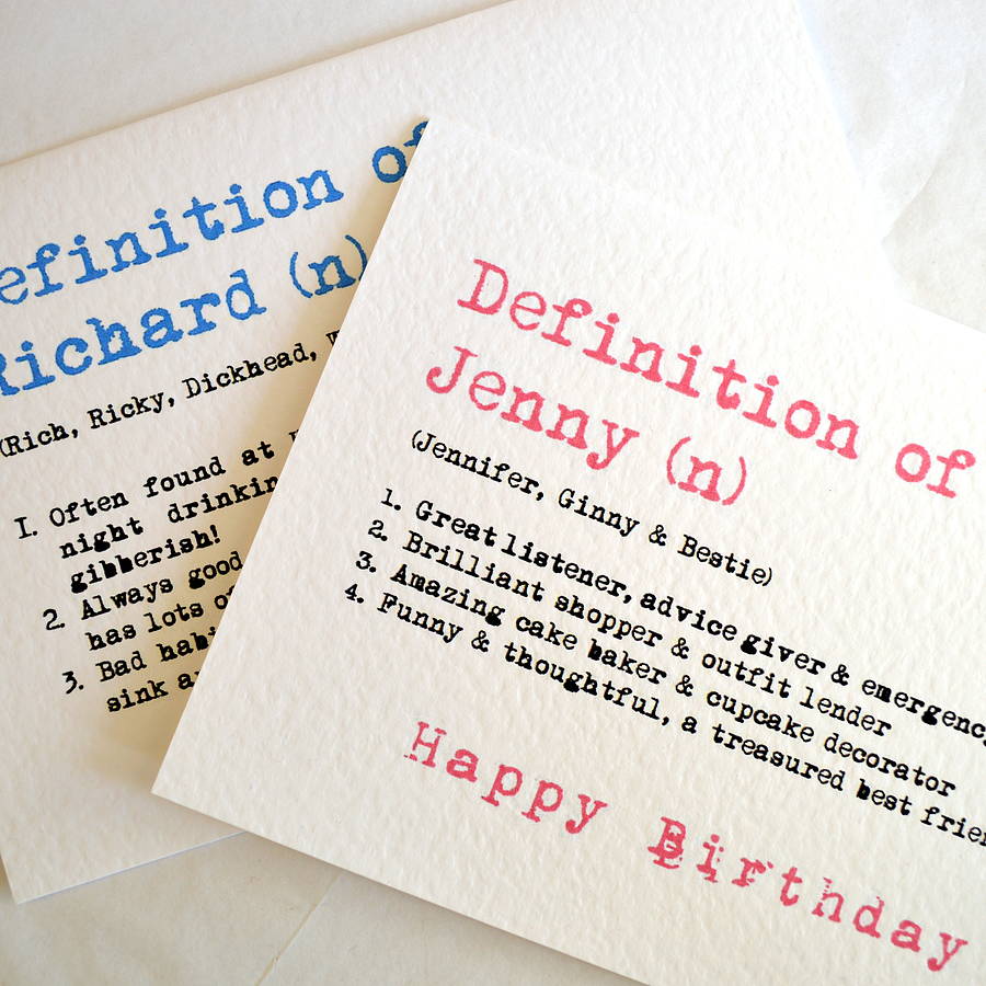 personalised definition birthday card blue by sew very english
