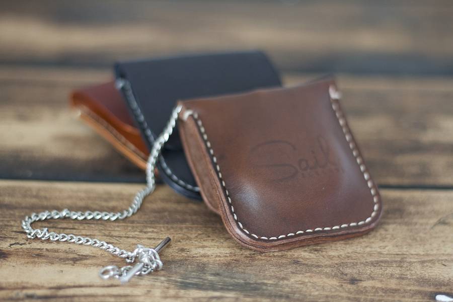 handmade leather pocket watch case by sail
