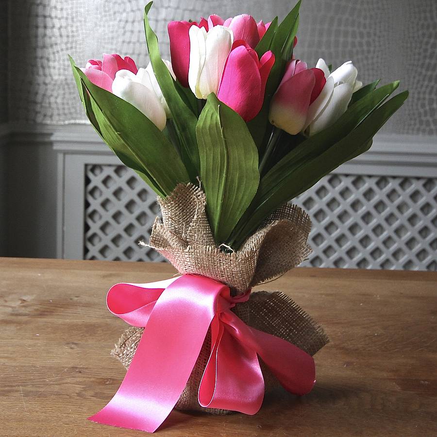 bouquet of pink and white everlasting tulips by london garden trading
