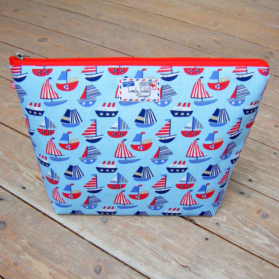nautical sailboat toiletry cosmetic wash bag by lovely jubbly