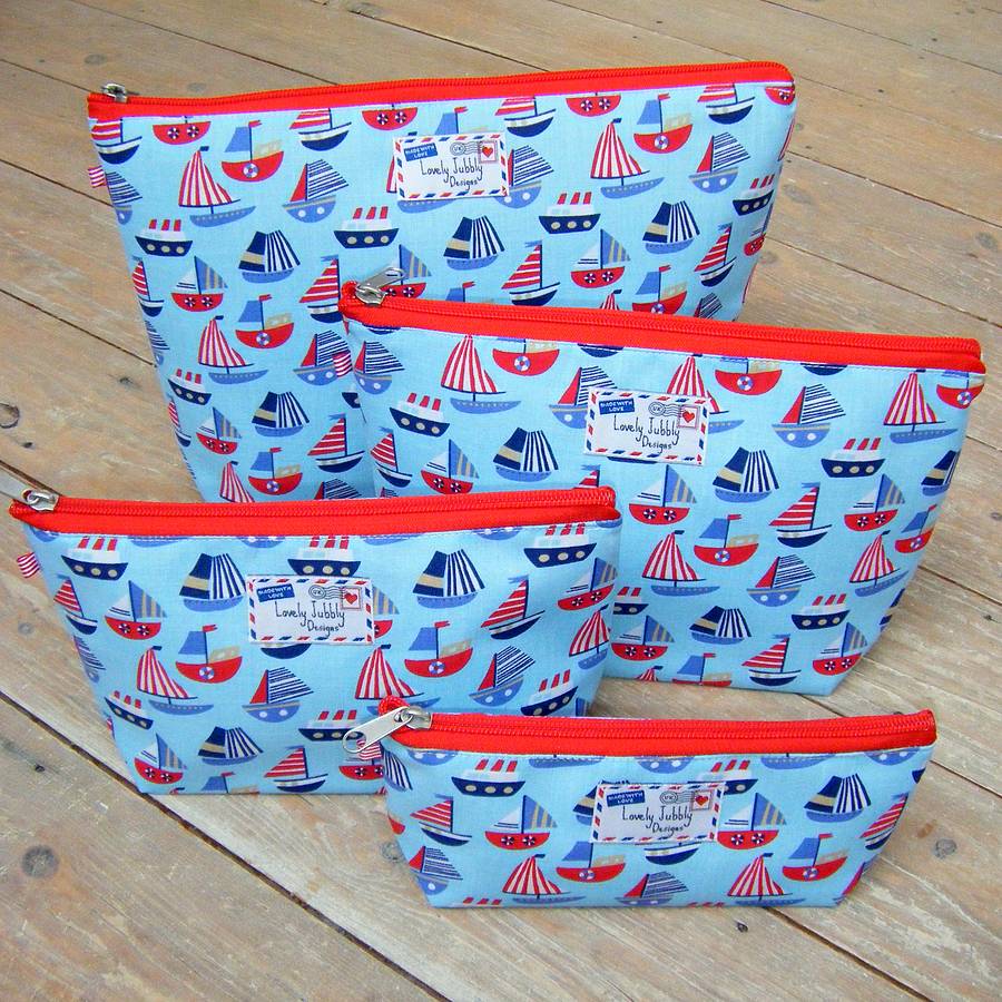 nautical sailboat toiletry cosmetic wash bag by lovely jubbly