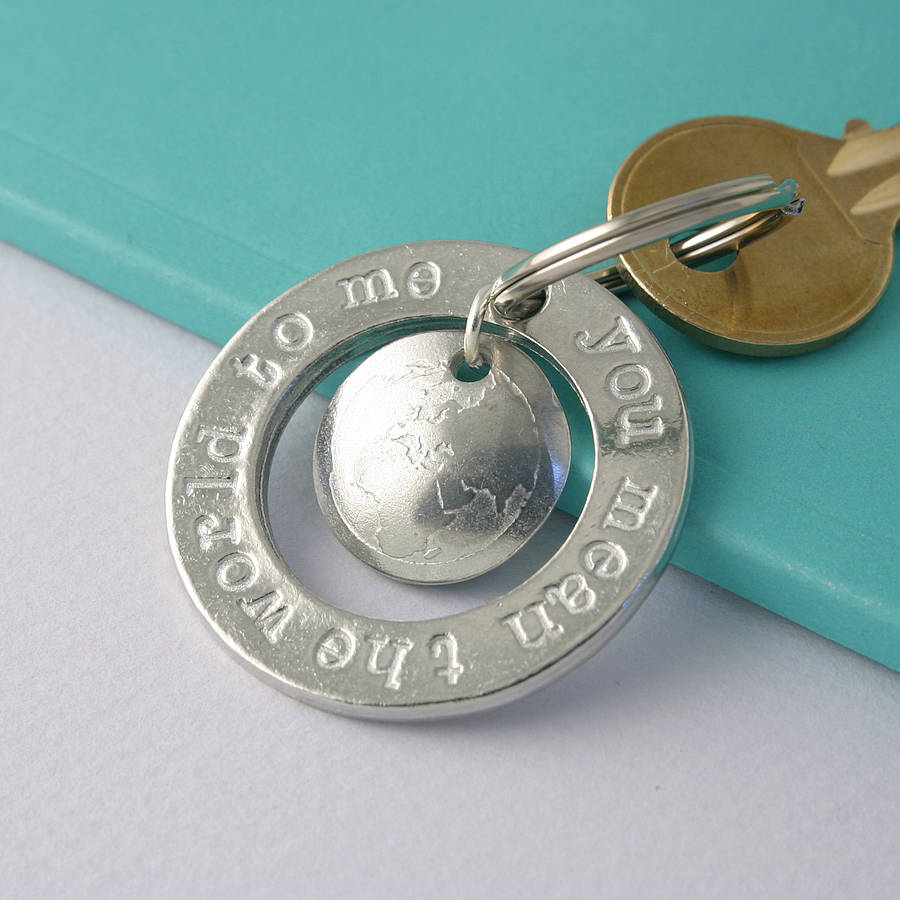 you mean the world to me pewter charm keyring by multiply design