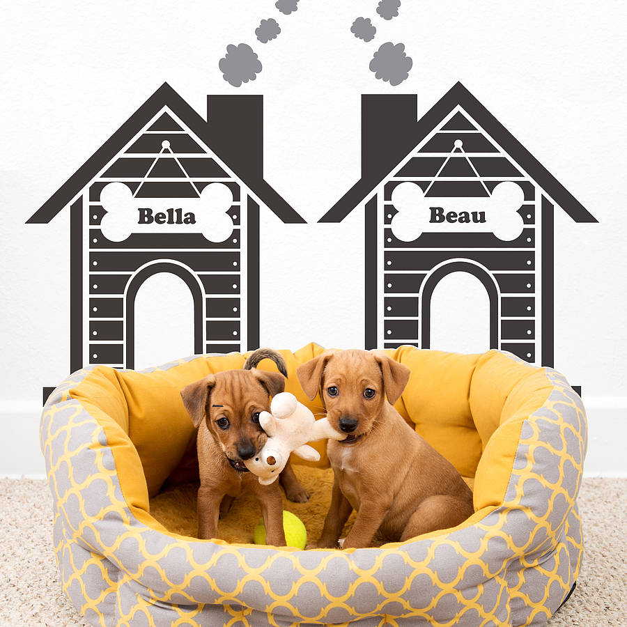 personalised twin dog house wall stickers by snuggledust studios