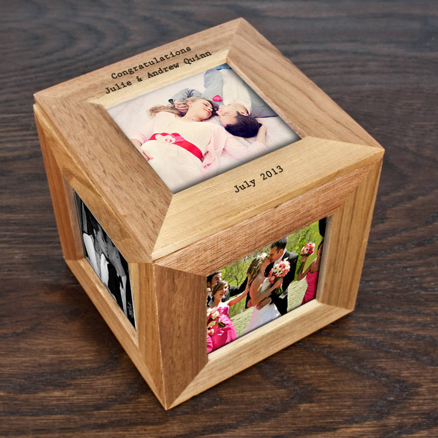 personalised oak photo cube keepsake box by