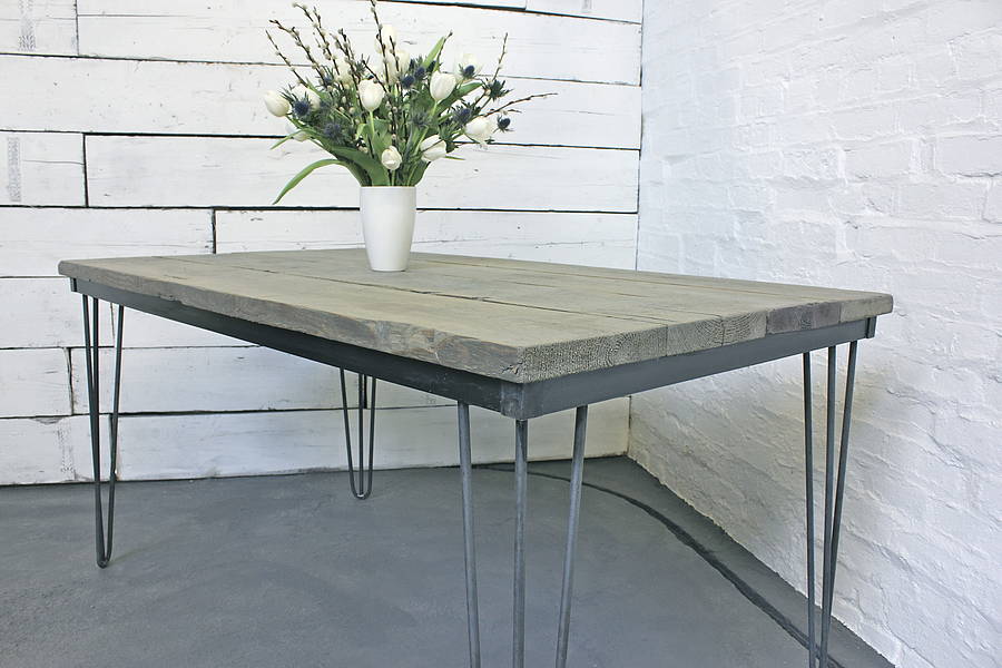 corinne dining table with dark steel hairpin legs by urban grain