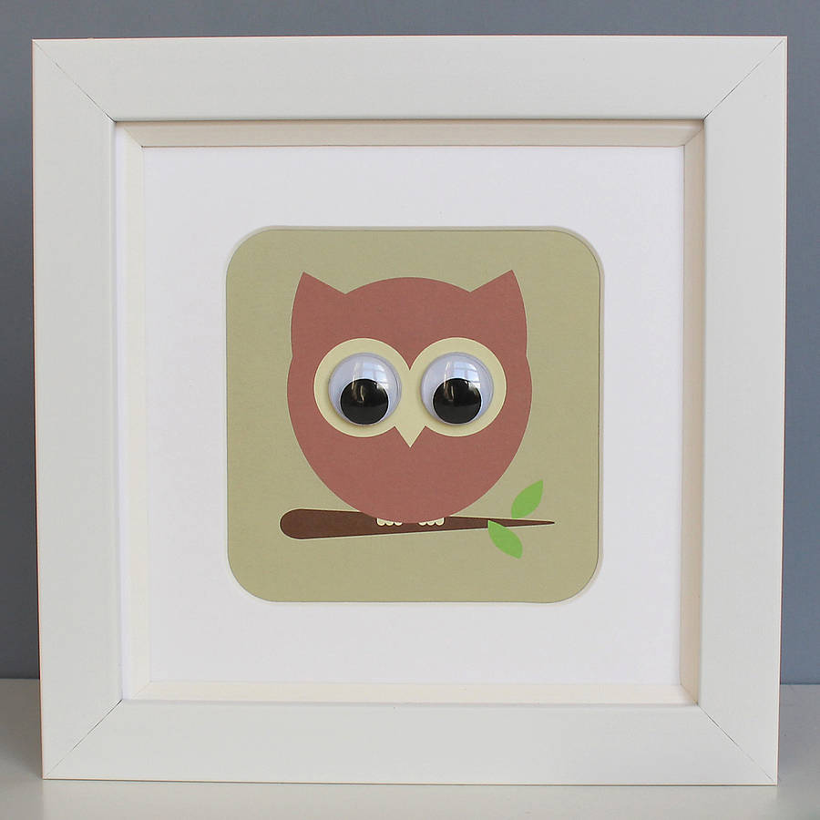 wobbly eyed animal framed nursery prints by stripeycats