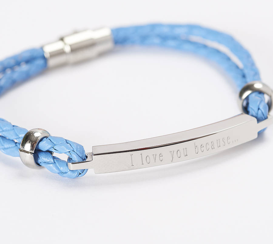personalised women's leather identity bracelet by suzy q designs