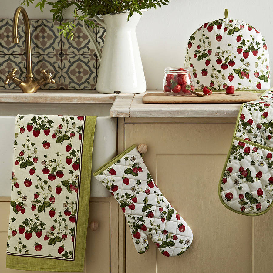 rhs strawberry linen tea towel by ulster weavers