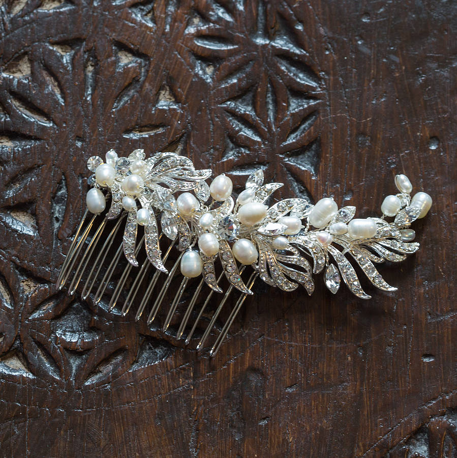 ruby crystal and pearl hair comb by anusha