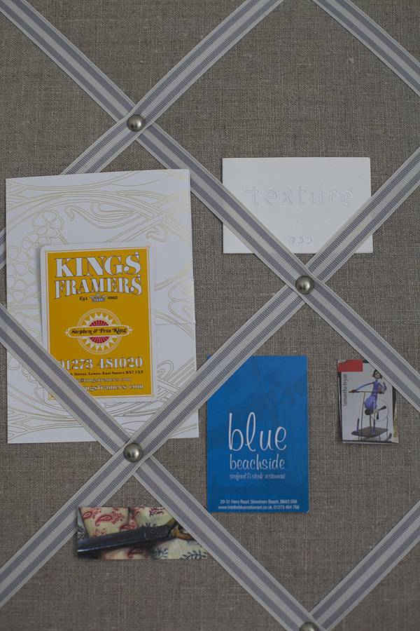 large fabric notice board with stripes ribbons by kiki voltaire