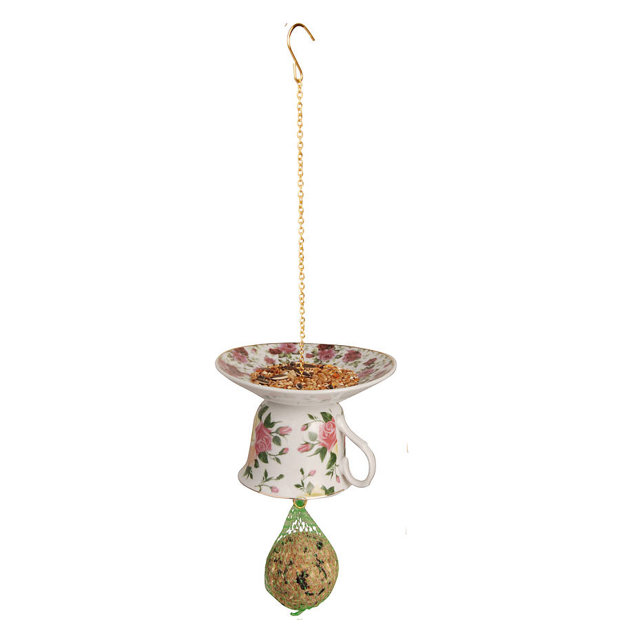 upside down teacup and saucer bird feeder by garden selections