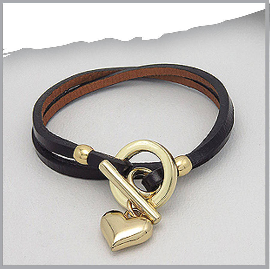 leather wrap around bracelet with gold heart by lovethelinks
