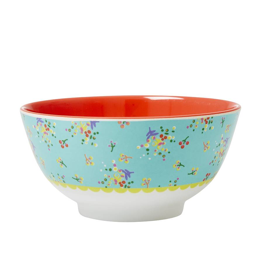 aqua vintage flower melamine bowl by frolic and cheer