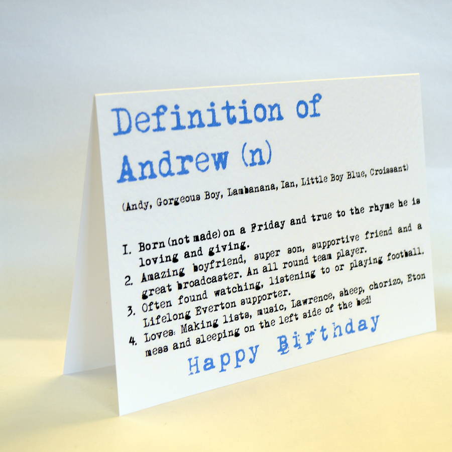 personalised definition birthday card blue by sew very english