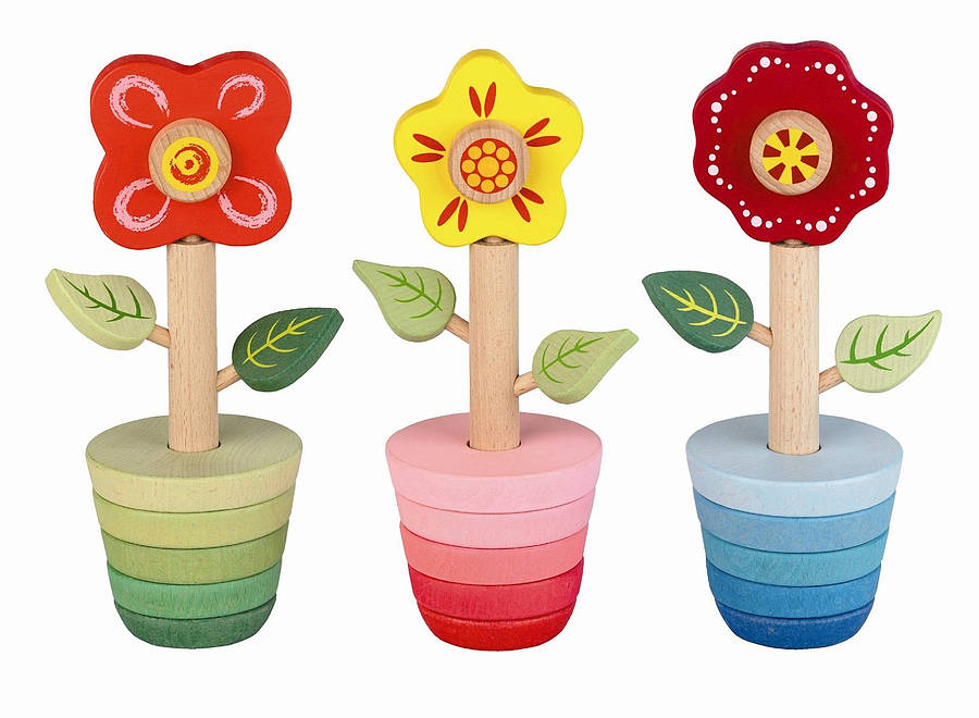 wooden flower pots stacking toy by oskar & catie