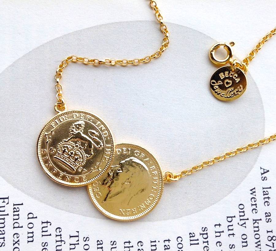 double sixpence coin necklace by becca jewellery | notonthehighstreet.com