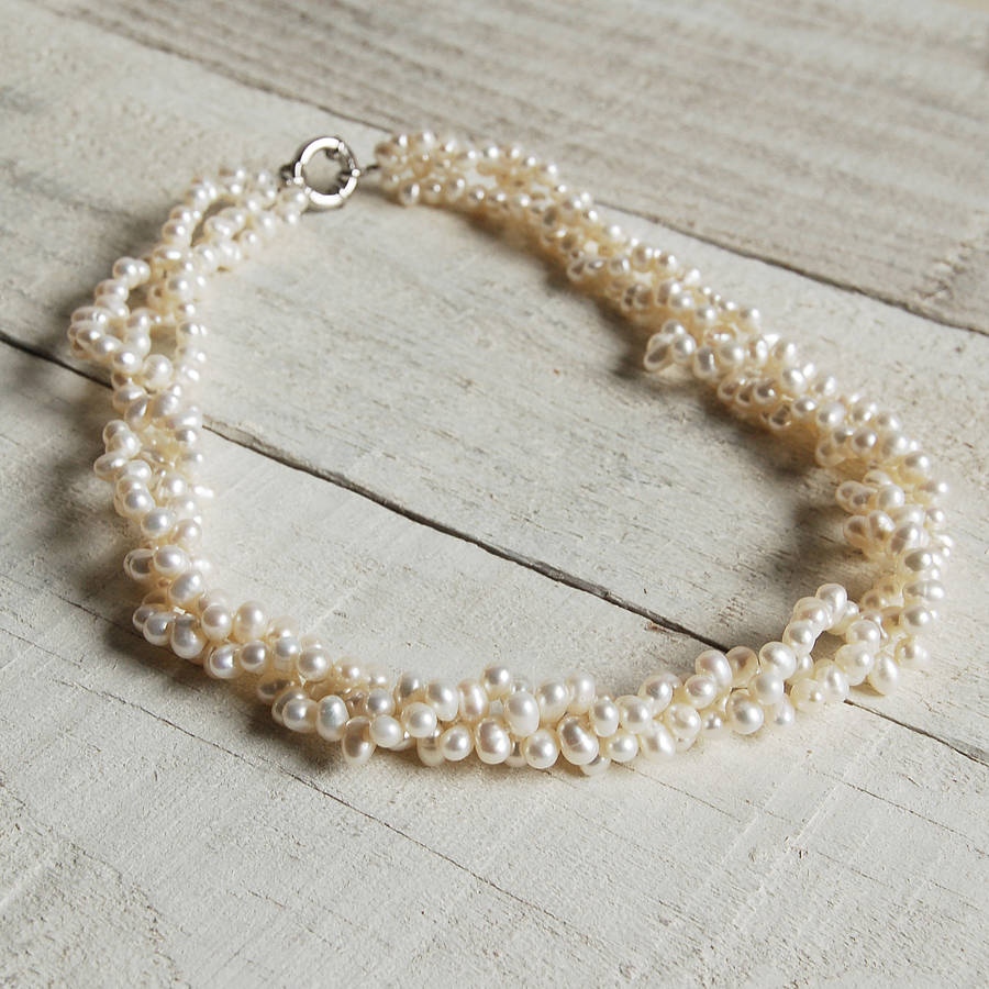 Twisted Triple Strand Pearl Necklace By Highland Angel 